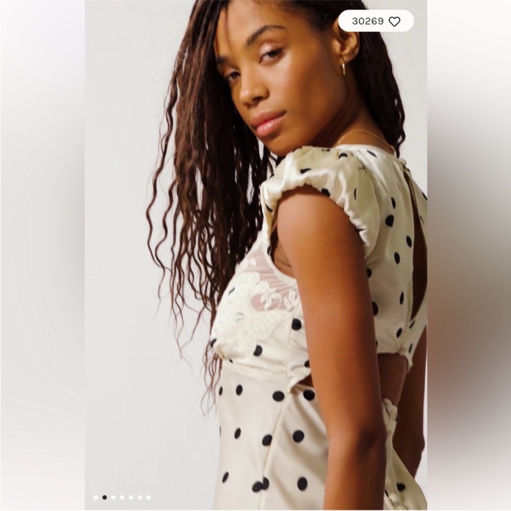 Free People Butterfly Babe Ivory Dress with Black Dots and Lace - Picture 9 of 9